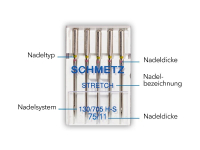 SCHMETZ - 5 stretch needles size 75-90 (Combi)/flat piston