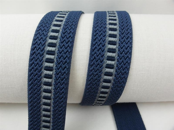 Gurtbänder elastisch Modell 70er, 30 mm grau-blau 25 %-elasthan
