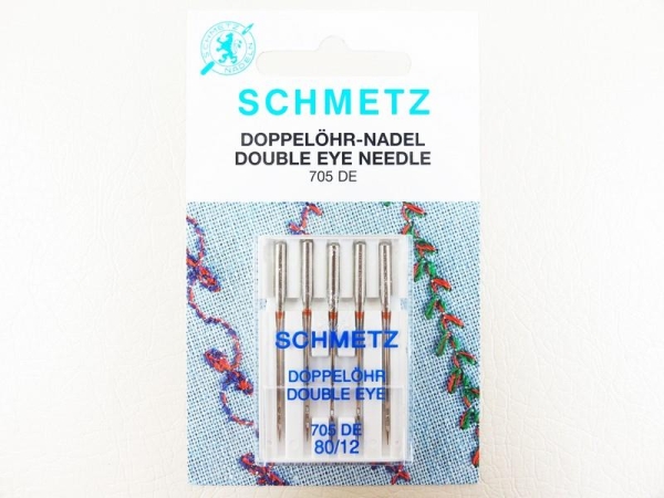 SCHMETZ - 5 Doppelöhr Nadel Stärke 80 / 12 / Flachkolben