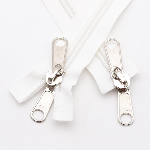 YKK tent zipper spiral divisible with 2 double sliders 2 m white