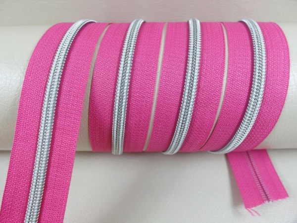 Endless zippers model "Brilliant" No. 7 / with silver spiral / strong pink-silver