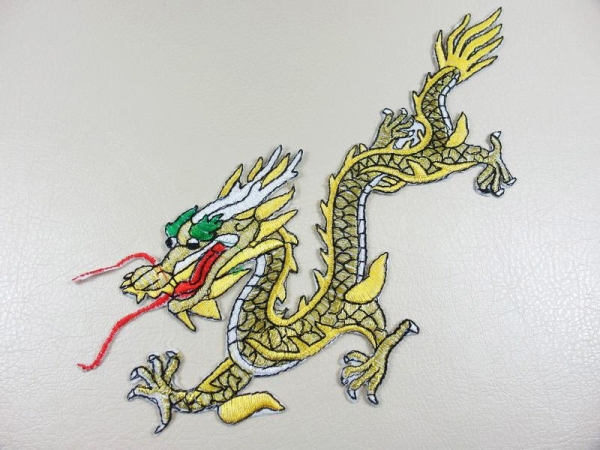 Iron-on picture iron-on embroidered golden dragon on the left gold-yellow