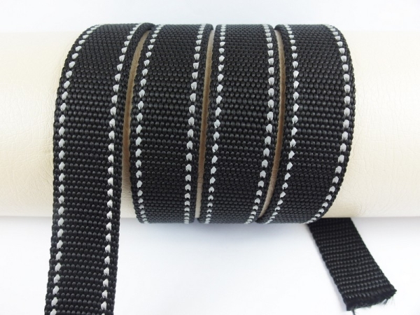 Webbing/reflective tapes - with reflective strips - black-silver 20 mm