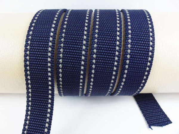 Webbing/reflective tapes - with reflective strips - navy blue-silver 20 mm