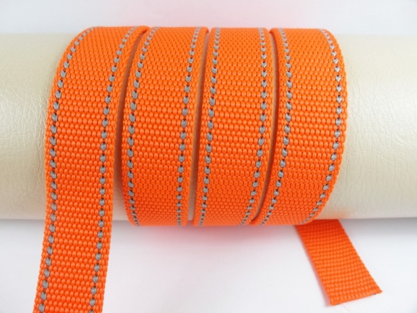 Webbing/reflective tapes - with reflector strips - orange-silver 25 mm