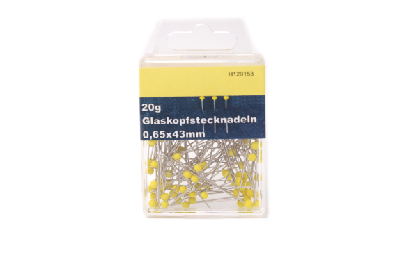 Glass head pins - quilting pins long / 20g - 0.65 x 43 mm - yellow