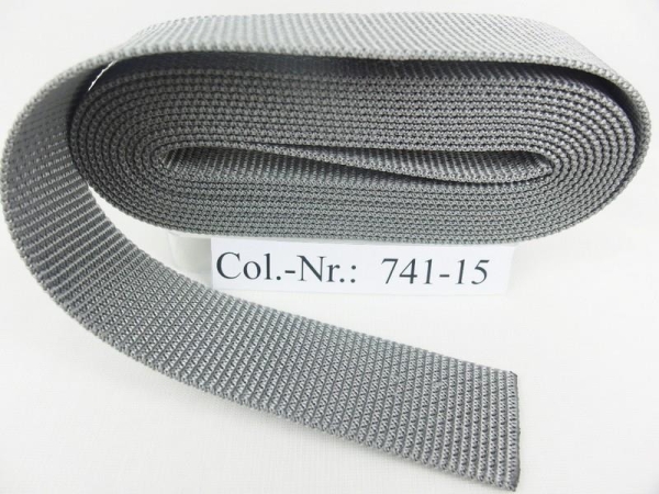 50m-Rolle Gurtband/ Taschengurtband Breite 25mm Polypropylen / Stärke 1,8mm / MADE IN GERMANY silber-grau