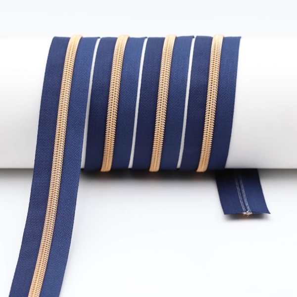 Endless zippers model "Brilliant" No. 7 with rose gold spiral navy blue