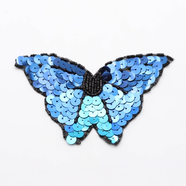 Patches with sequins for ironing and sewing on "Butterfly" 13 x 8.5cm blue