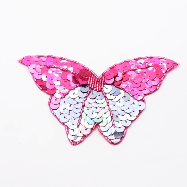 Patches with sequins for ironing and sewing on "Butterfly" 13 x 8.5cm pink