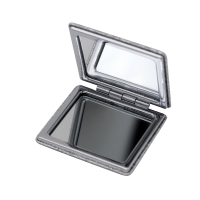 Foldable pocket mirror with 1x/3x magnification, shiny silver