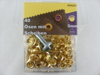 Eyelets with washers and tools 5 mm gold