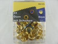 Eyelets with washers and tools 8 mm gold