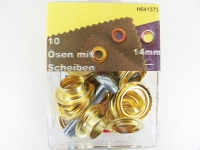 Eyelets with washers and tools 14 mm gold